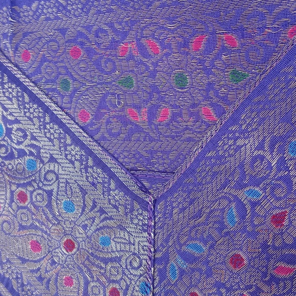 Unique Silk Iridescent Purple Patchwork Batik Bedspread/ Coverlet from India - Picture 9 of 14